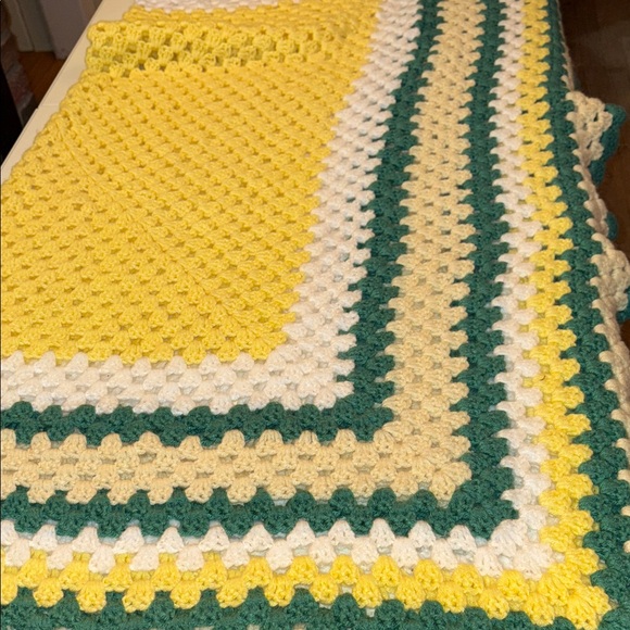 Handmade Crochet Blanket in Yellow, Green, and Cream - Picture 2 of 4